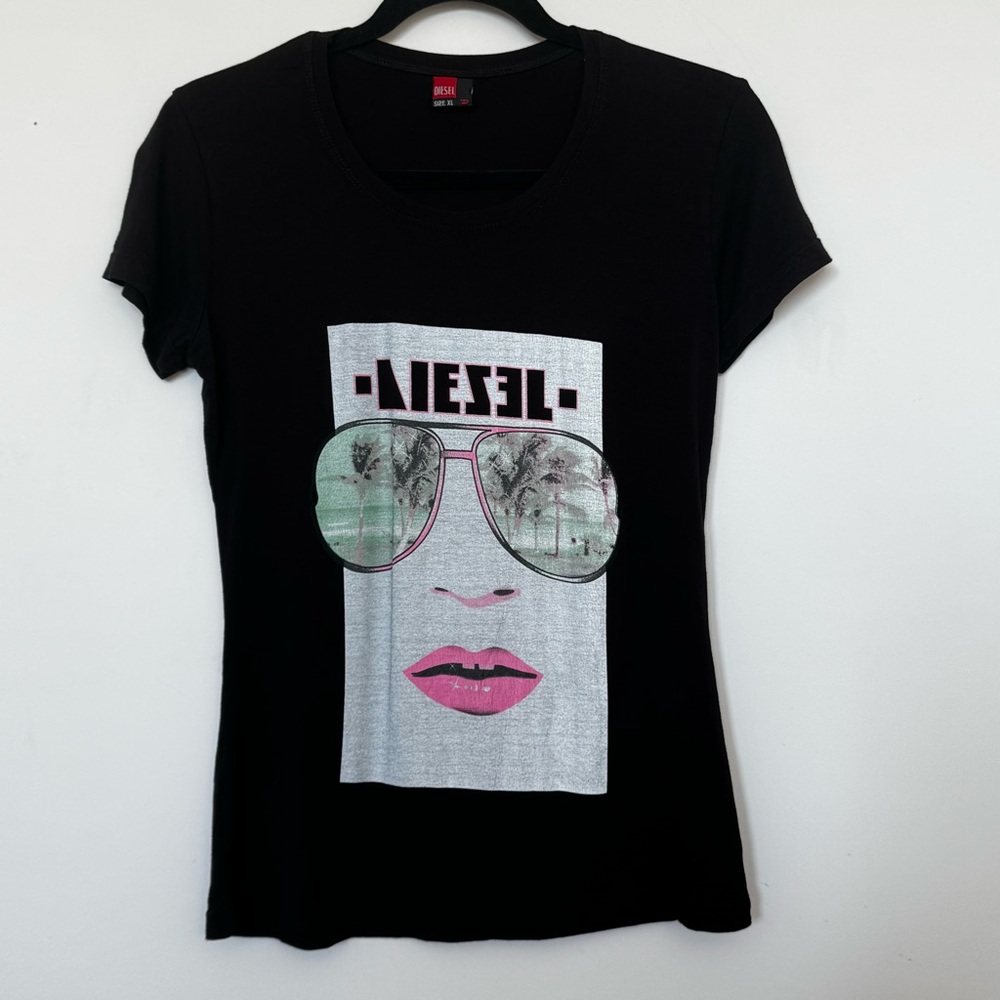 Diesel Black Tee with Graphic Design